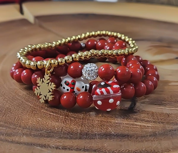 Sold Out* Holiday Exclusive Luxe Red South Sea Pearls w/ Snowman Murano Glass Focal Bracelet