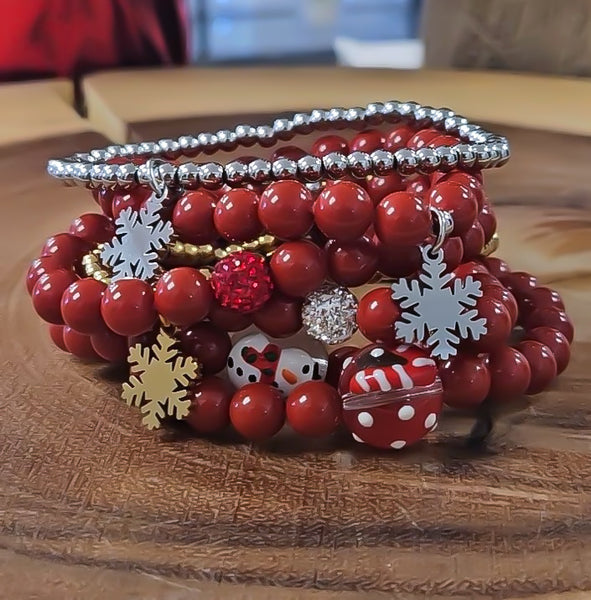 Sold Out* Holiday Exclusive Luxe Red South Sea Pearls w/ Snowman Murano Glass Focal Bracelet