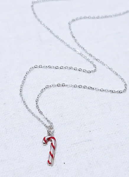 Super Cute & Dainty Red Enamel Candy Cane Necklace *GOLD ONLY*