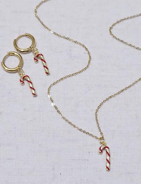 Super Cute & Dainty Red Enamel Candy Cane Necklace *GOLD ONLY*