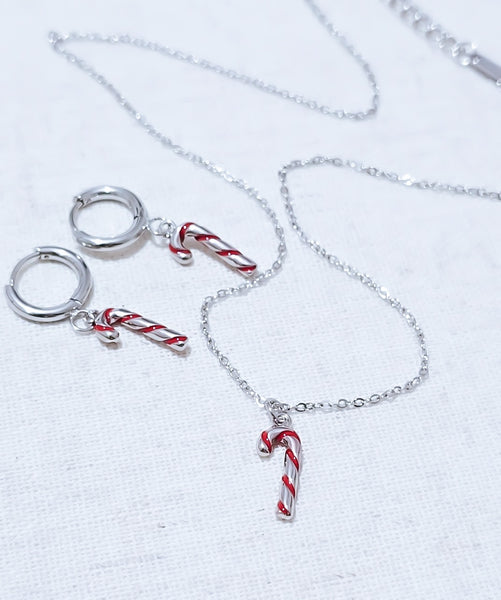 Huggie Hoop w/ Red Enamel Candy Canes Earrings  *GOLD ONLY*