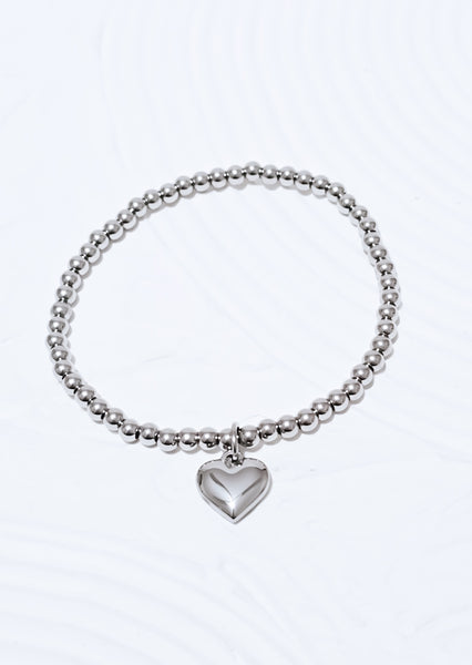 Beaded Puff Heart Charm Bracelet *Choose your metal*