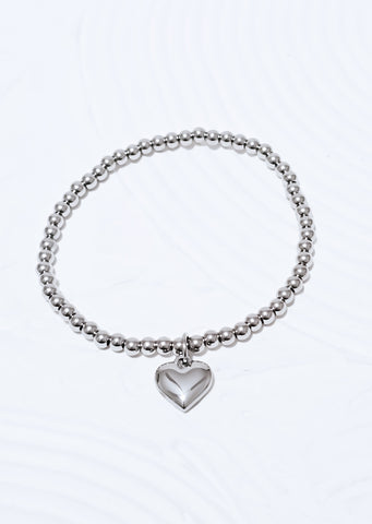 Beaded Puff Heart Charm Bracelet *Choose your metal*
