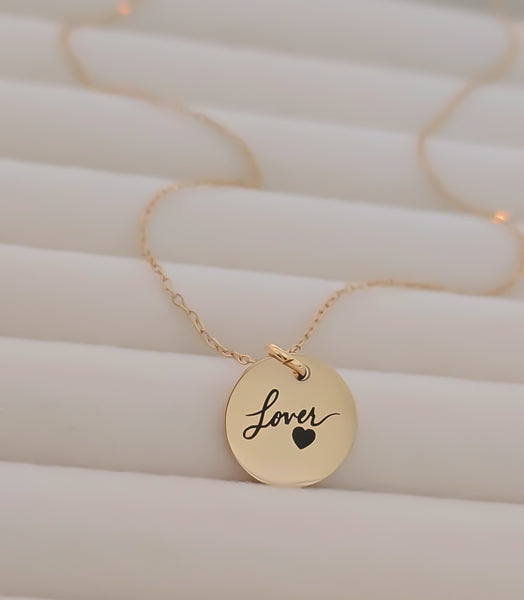 Engraved Lover Disc Necklace *CHOOSE YOUR METAL*