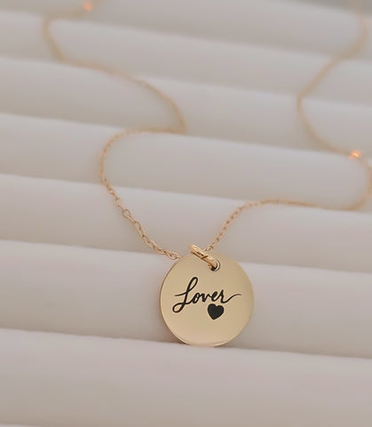 Engraved Lover Disc Necklace *CHOOSE YOUR METAL*