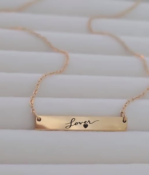 Engraved Lover Horizontal Bar Necklace *Choose your metal*