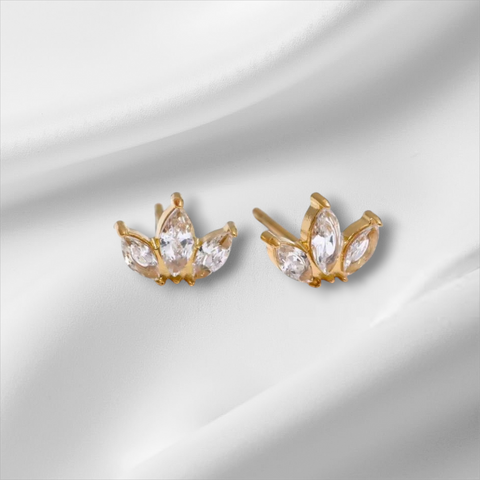 New CZ Triple Petal Dainty Stud Earrings  *Choose your Metal*