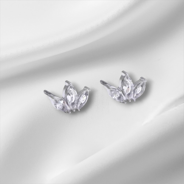 New CZ Triple Petal Dainty Stud Earrings  *Choose your Metal*