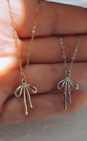 *RESTOCKING SOON* Small CZ Bow Necklace *choose your metal*