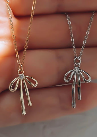 *RESTOCKING SOON* Small CZ Bow Necklace *choose your metal*