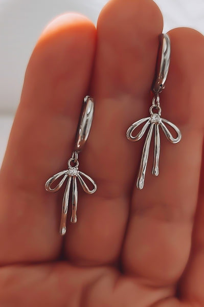 *RESTOCKING SOON* Small CZ Bow Huggie Hoop Earrings *Choose your metal*