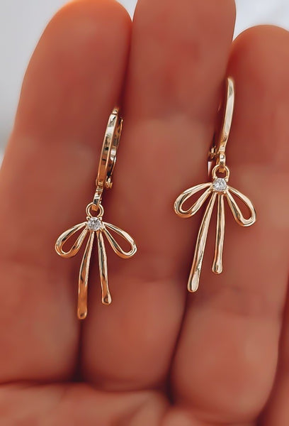 *RESTOCKING SOON* Small CZ Bow Huggie Hoop Earrings *Choose your metal*