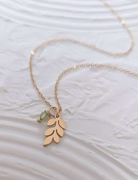 Adorable Laurel Leaf Necklace w/ Peridot Gemstone *choose your metal*