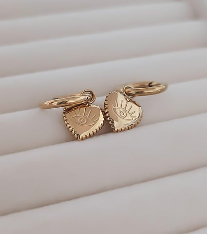 New Adorable Huggie Hoop Dotted Puff Heart Eye Charm Earrings