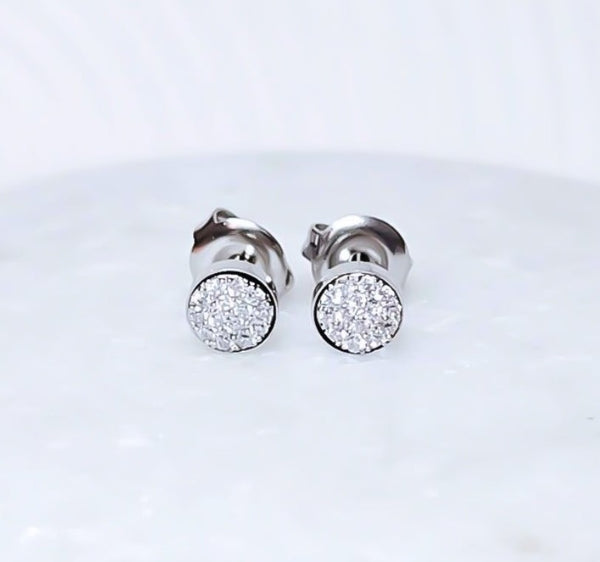 CZ Pave Disc Stud Earrings * Must Have* Choose Your Metal
