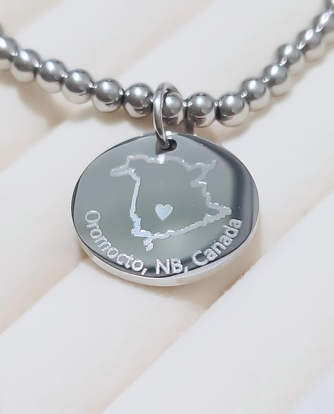 Oh Canada Hometown  Map w/ Heart Bracelet // Province // Territory // City * CHOOSE YOUR METAL*