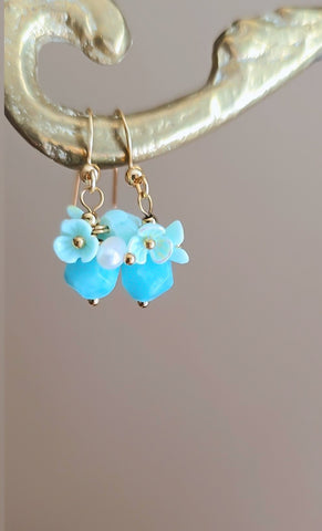 Amazonite Gemstone Flora Cluster Earrings *Gold Only*