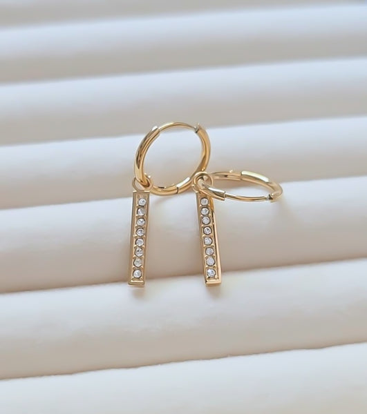 CZ Bar Huggie Hoop Earrings *LOVE THESE* Choose Your Metal