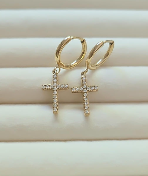 CZ Cross Huggie Hoop Earrings *LOVE THESE* Choose Your Metal