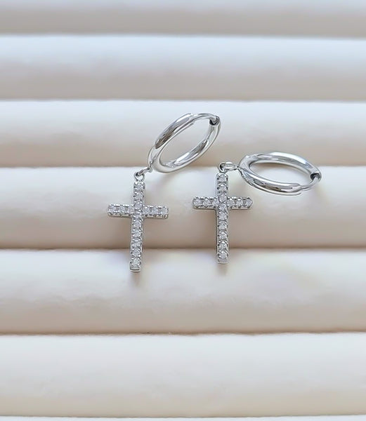 CZ Cross Huggie Hoop Earrings *LOVE THESE* Choose Your Metal