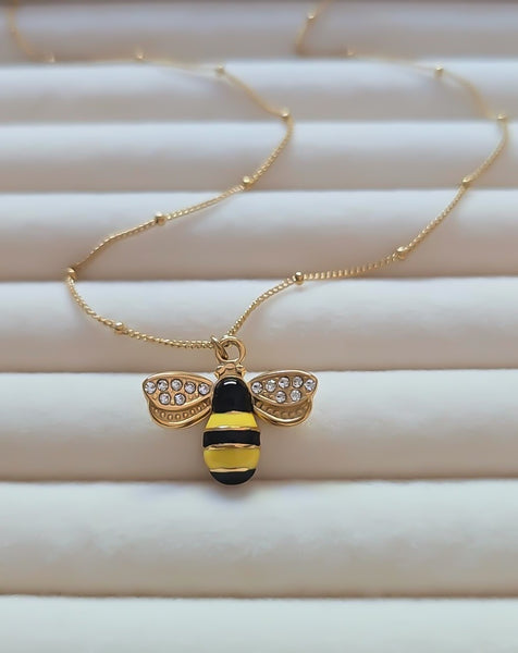 New Enamel CZ Bee Necklace *Gold Only