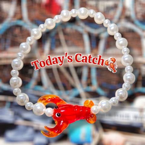 Maritime Luxe South Sea Shell Pearl w/ Murano Lampwork Lobster Focal Bracelet