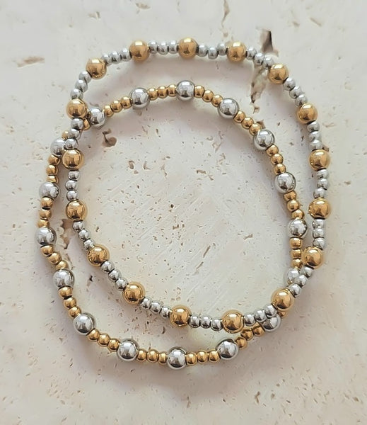 New The Perfect Mixed Metal Beaded 3mm & 5mm Beads Mix Bracelet *Choose Your Metal*