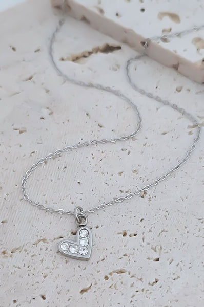 New Dainty CZ Heart Charm Necklace *Choose your metal*