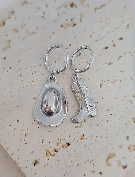 New Cowboy / Cowgirl Boot & Hat Hoop Earrings  * Choose your Metal*