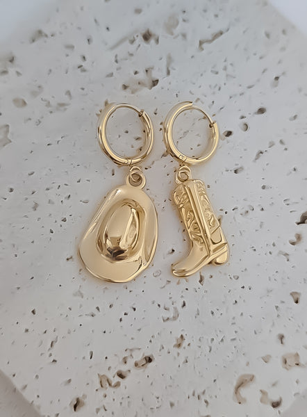 New Cowboy / Cowgirl Boot & Hat Hoop Earrings  * Choose your Metal*