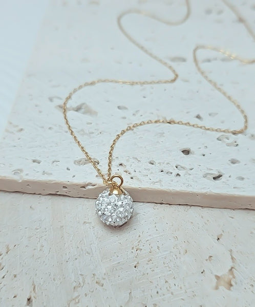White Pave Ball Necklace Gold