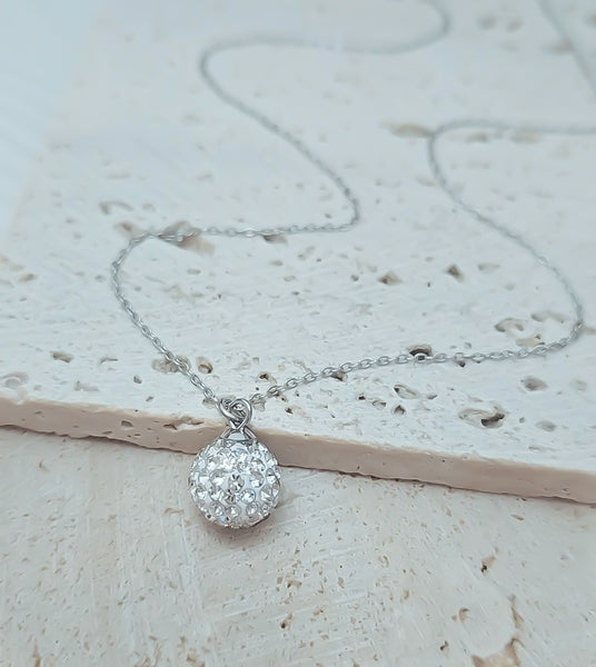 *RESTOCKING SOON* White Pave Ball Necklace Silver