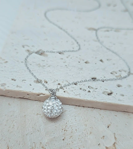 *RESTOCKING SOON* White Pave Ball Necklace Silver