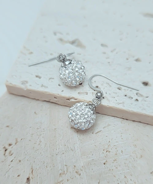 White Pave Dangle Earrings (Shorty Style) Silver