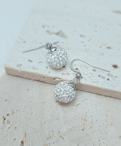 White Pave Dangle Earrings (Shorty Style) Silver