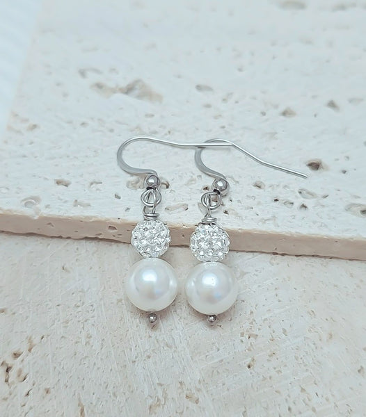 Luxe South Sea Pearl & White Pave Earrings
