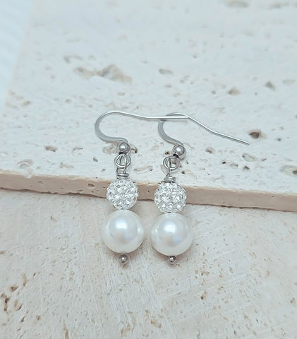 Luxe South Sea Pearl & White Pave Earrings