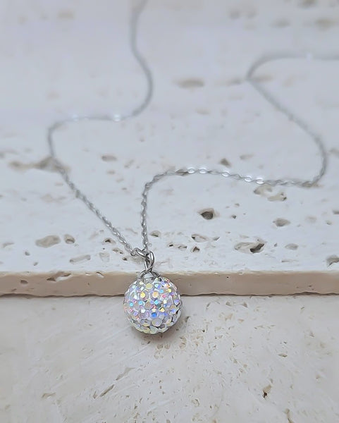 Confetti Pave Ball Necklace Silver