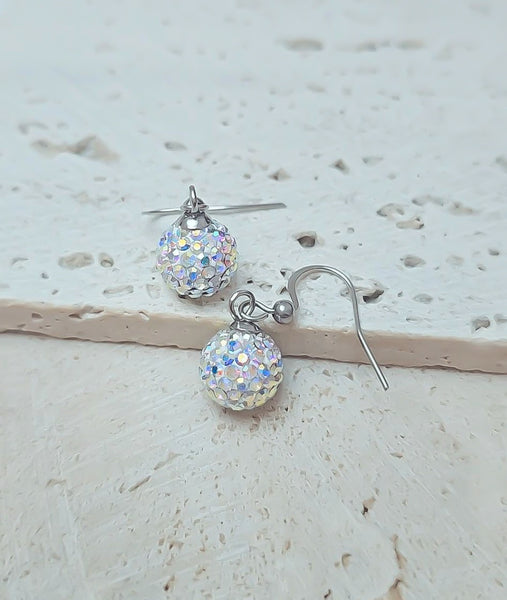 Confetti Pave Dangle Earrings (Shorty Style) Silver