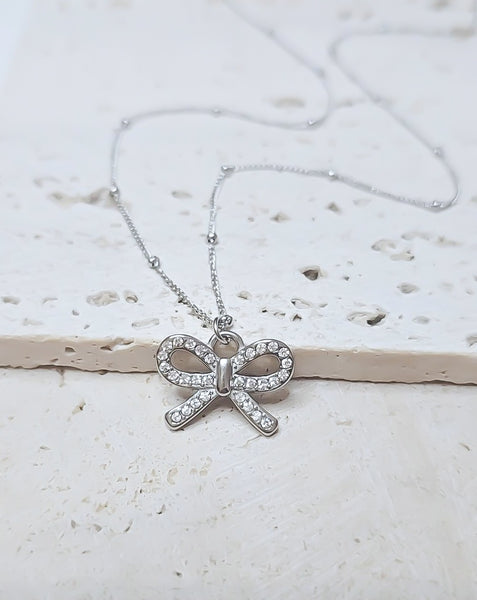 New Pave Ribbon / Bow Necklace  *Choose your Metal*