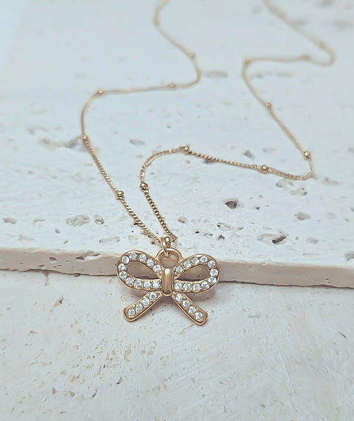 New Pave Ribbon / Bow Necklace  *Choose your Metal*