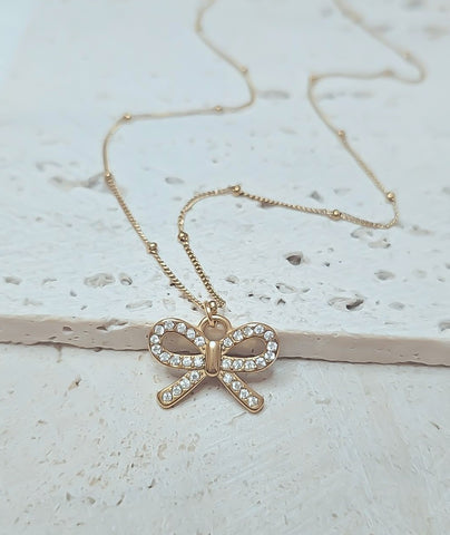New Pave Ribbon / Bow Necklace  *Choose your Metal*