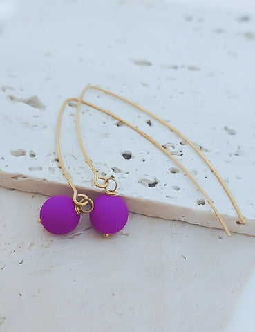 New Super Long Marquis Drop Earrings with Hot Fuschia Glass Beads *Choose your Metal*