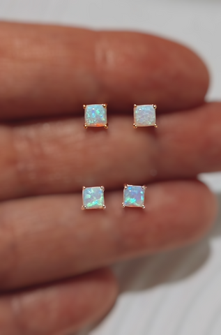 Absolutely Stunning Square Opal Studs *Must Have* Choose Your Metal