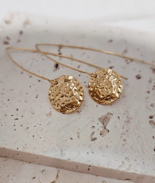 New Super Long Marquis Hammered Coin Drop Earrings *Choose your Metal*