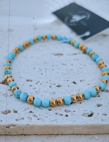 Blue Turquoise Bead Mix Bracelet * Choose Your Metal*