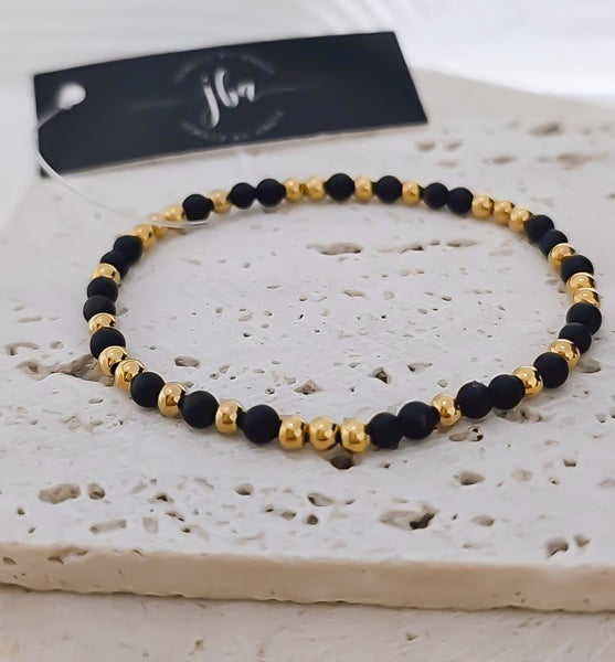 Matte Black Onyx Bead Mix Bracelet * Choose Your Metal*