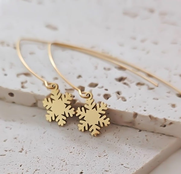 New Super Long Marquis Drop Earrings with Snowflakes *Choose your Metal*