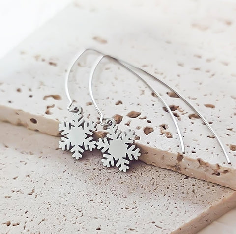 New Super Long Marquis Drop Earrings with Snowflakes *Choose your Metal*