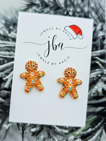Holiday Collection: Gold CZ  Gingerbread Stud Earrings ...